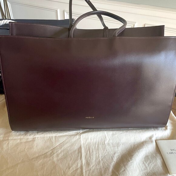 NEW POELLE Carolyn Large Leather Shoulder Tote Bag BROWN - Picture 2 of 10